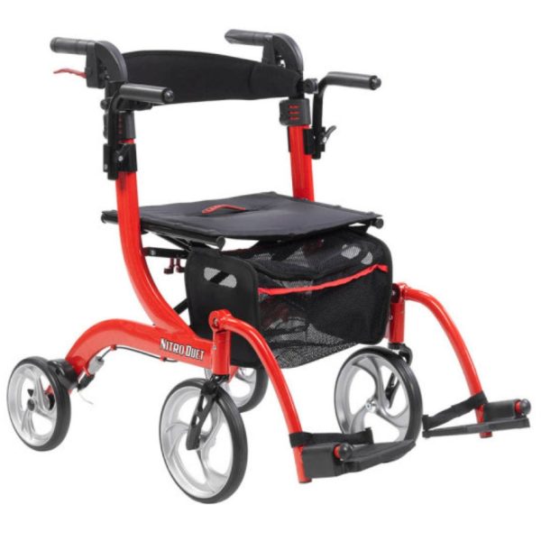 Nitro Duet Rollator and Transport Wheelchair - Red