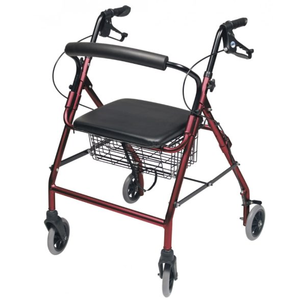 Walkabout Wide Four-Wheel Rollator, Burgundy